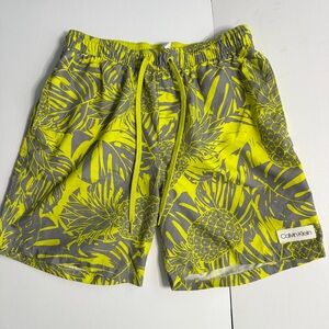 Calvin Klein Neon Yellow and Gray Swim Shorts
